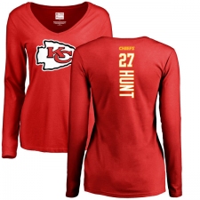 NFL Women's Nike Kansas City Chiefs #27 Kareem Hunt Red Backer Slim Fit Long Sleeve T-Shirt