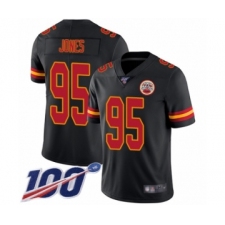 Men's Kansas City Chiefs #95 Chris Jones Limited Black Rush Vapor Untouchable 100th Season Football Jersey