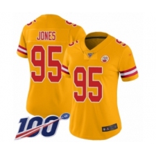 Women's Kansas City Chiefs #95 Chris Jones Limited Gold Inverted Legend 100th Season Football Jersey