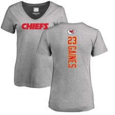 NFL Women's Nike Kansas City Chiefs #23 Phillip Gaines Ash Backer V-Neck T-Shirt