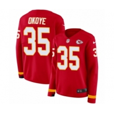 Women's Nike Kansas City Chiefs #35 Christian Okoye Limited Red Therma Long Sleeve NFL Jersey