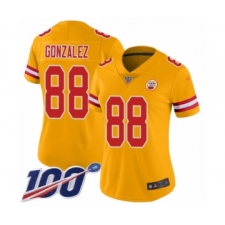 Women's Kansas City Chiefs #88 Tony Gonzalez Limited Gold Inverted Legend 100th Season Football Jersey