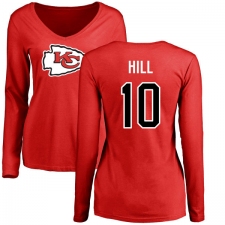 NFL Women's Nike Kansas City Chiefs #10 Tyreek Hill Red Name & Number Logo Slim Fit Long Sleeve T-Shirt
