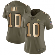 Women's Nike Kansas City Chiefs #10 Tyreek Hill Limited Olive/Gold 2017 Salute to Service NFL Jersey