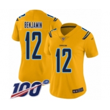 Women's Los Angeles Chargers #12 Travis Benjamin Limited Gold Inverted Legend 100th Season Football Jersey