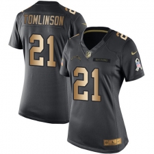 Women's Nike Los Angeles Chargers #21 LaDainian Tomlinson Limited Black/Gold Salute to Service NFL Jersey