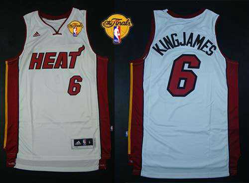 Miami Heat #6 LeBron James White Nickname King James Finals Patch Stitched NBA Jersey