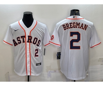 Men's Houston Astros #2 Alex Bregman Number White With Patch Stitched MLB Cool Base Nike Jersey