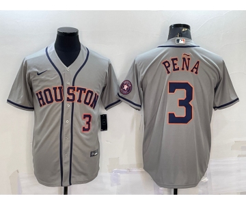 Men's Houston Astros #3 Jeremy Pena Number Grey With Patch Stitched MLB Cool Base Nike Jersey