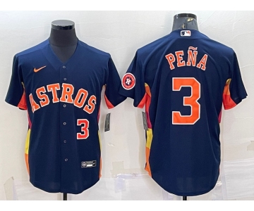 Men's Houston Astros #3 Jeremy Pena Number Navy Blue With Patch Stitched MLB Cool Base Nike Jersey
