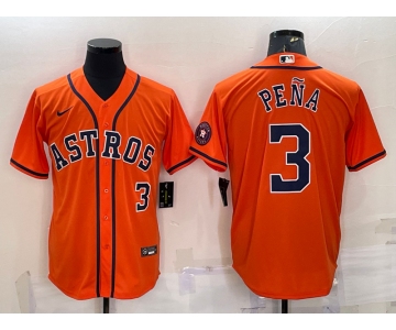 Men's Houston Astros #3 Jeremy Pena Number Orange With Patch Stitched MLB Cool Base Nike Jersey