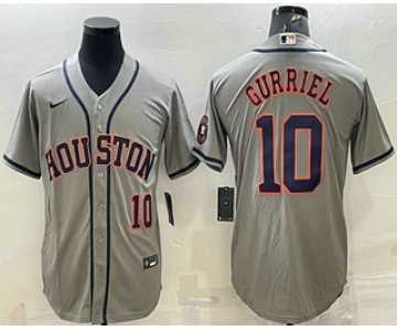 Men's Houston Astros #10 Yuli Gurriel Number Grey With Patch Stitched MLB Cool Base Nike Jersey