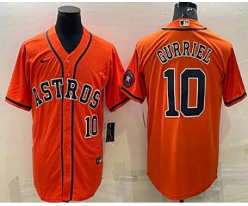 Men's Houston Astros #10 Yuli Gurriel Number Orange With Patch Stitched MLB Cool Base Nike Jersey