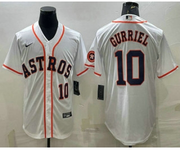 Men's Houston Astros #10 Yuli Gurriel Number White With Patch Stitched MLB Cool Base Nike Jersey