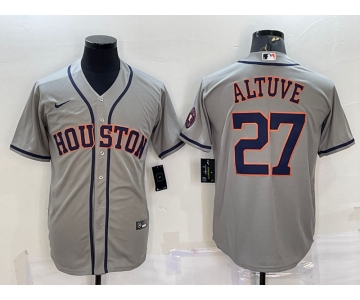 Men's Houston Astros #27 Jose Altuve Grey With Patch Stitched MLB Cool Base Nike Jersey