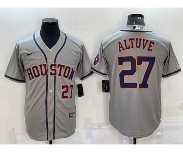 Men's Houston Astros #27 Jose Altuve Number Grey With Patch Stitched MLB Cool Base Nike Jersey