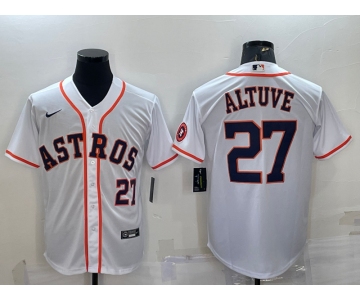 Men's Houston Astros #27 Jose Altuve Number White With Patch Stitched MLB Cool Base Nike Jersey