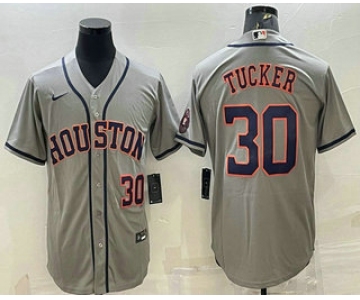 Men's Houston Astros #30 Kyle Tucker Number Grey With Patch Stitched MLB Cool Base Nike Jersey
