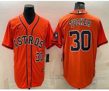 Men's Houston Astros #30 Kyle Tucker Number Orange With Patch Stitched MLB Cool Base Nike Jersey