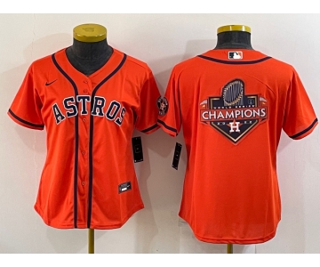 Women's Houston Astros Orange Champions Big Logo With Patch Stitched MLB Cool Base Nike Jersey