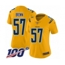 Women's Los Angeles Chargers #57 Jatavis Brown Limited Gold Inverted Legend 100th Season Football Jersey