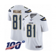 Men's Los Angeles Chargers #81 Mike Williams White Vapor Untouchable Limited Player 100th Season Football Jersey