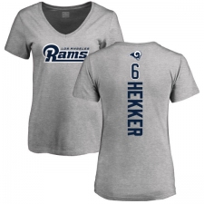 NFL Women's Nike Los Angeles Rams #6 Johnny Hekker Ash Backer V-Neck T-Shirt