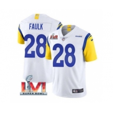 Men's Los Angeles Rams #28 Marshall Faulk White 2022 Super Bowl LVI Vapor Limited Stitched Jersey