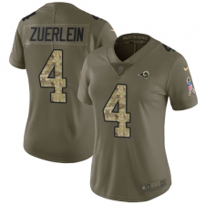 Women's Nike Los Angeles Rams #4 Greg Zuerlein Limited Olive/Camo 2017 Salute to Service NFL Jersey