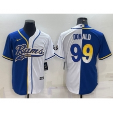 Men's Los Angeles Rams #99 Aaron Donald Royal White Split With Patch Cool Base Stitched Baseball Jersey