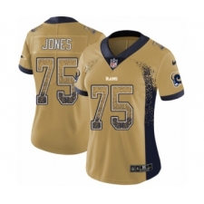 Women's Nike Los Angeles Rams #75 Deacon Jones Limited Gold Rush Drift Fashion NFL Jersey