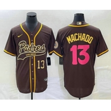 Men's San Diego Padres #13 Manny Machado Number Brown NEW 2023 City Connect Cool Base Stitched Jersey