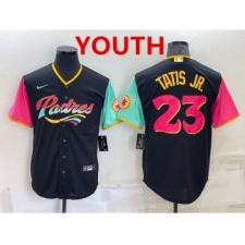 Youth San Diego Padres #23 Fernando Tatis Jr Black 2022 City Connect Cool Base Stitched Jersey