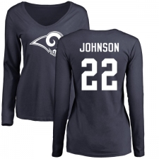 NFL Women's Nike Los Angeles Rams #22 Trumaine Johnson Navy Blue Name & Number Logo Slim Fit Long Sleeve T-Shirt