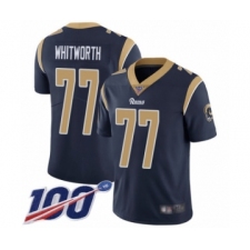 Men's Los Angeles Rams #77 Andrew Whitworth Navy Blue Team Color Vapor Untouchable Limited Player 100th Season Football Jersey