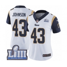 Women's Nike Los Angeles Rams #43 John Johnson White Vapor Untouchable Limited Player Super Bowl LIII Bound NFL Jersey
