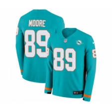 Men's Nike Miami Dolphins #89 Nat Moore Limited Aqua Therma Long Sleeve NFL Jersey