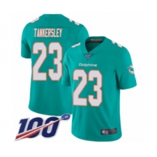 Men's Miami Dolphins #23 Cordrea Tankersley Aqua Green Team Color Vapor Untouchable Limited Player 100th Season Football Jersey
