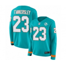 Women's Miami Dolphins #23 Cordrea Tankersley Limited Aqua Therma Long Sleeve Football Jersey