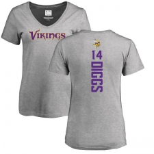 NFL Women's Nike Minnesota Vikings #14 Stefon Diggs Ash Backer V-Neck T-Shirt