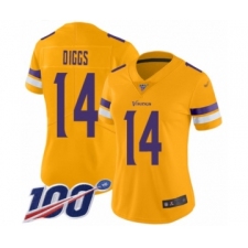 Women's Minnesota Vikings #14 Stefon Diggs Limited Gold Inverted Legend 100th Season Football Jersey