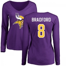 NFL Women's Nike Minnesota Vikings #8 Sam Bradford Purple Name & Number Logo Slim Fit Long Sleeve T-Shirt