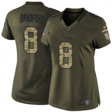 Women's Nike Minnesota Vikings #8 Sam Bradford Elite Green Salute to Service NFL Jersey