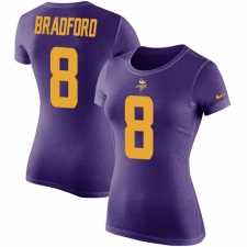 Women's Nike Minnesota Vikings #8 Sam Bradford Purple Rush Pride Name & Number T-Shirt