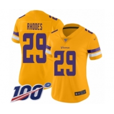 Women's Minnesota Vikings #29 Xavier Rhodes Limited Gold Inverted Legend 100th Season Football Jersey