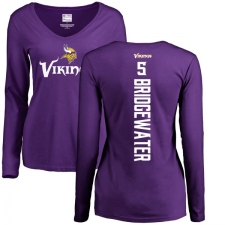 NFL Women's Nike Minnesota Vikings #5 Teddy Bridgewater Purple Backer Slim Fit Long Sleeve T-Shirt