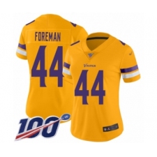 Women's Minnesota Vikings #44 Chuck Foreman Limited Gold Inverted Legend 100th Season Football Jersey