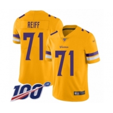 Men's Minnesota Vikings #71 Riley Reiff Limited Gold Inverted Legend 100th Season Football Jersey