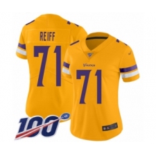 Women's Minnesota Vikings #71 Riley Reiff Limited Gold Inverted Legend 100th Season Football Jersey