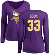 NFL Women's Nike Minnesota Vikings #33 Dalvin Cook Purple Name & Number Logo Slim Fit Long Sleeve T-Shirt